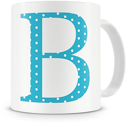 givagift Letter “B” Mug – Letter B Mug, B Letter Mug, B Mug – Mug Gift/Present – Polka Dot Style – Modern/Cool/Trendy Style Mug (Blue)