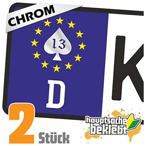 KIWISTAR - 2X Kennzeichenaufkleber - Pik 13 - Lucky 13 - Kennzeichen Aufkleber Sticker Nummernschild - in 15 Farben