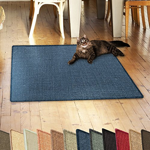 casa pura Katzen Kratzmatte aus Natur Sisal Kratzteppich Kratzmöglichkeiten für Katzen Kratzmöbel für Wand oder Boden - robust & waschba 60x80 cm Blau