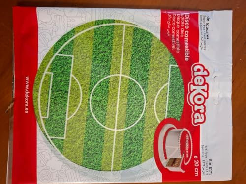 Runder Tortenaufsatz, Fußballfeld, 20 cm, aus essbarem Zucker. Von Dekora.