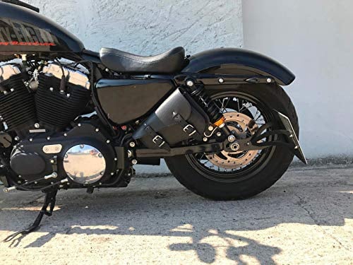 ORLETANOS Medusa Black Sporty Borsa laterale sinistra compatibile con Sportster Harley Davidson Forty Eight XL Roadster 1200 883 Iron dal 2004 in poi, borsa per sella in pelle nera