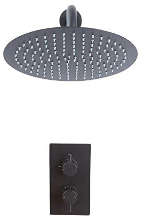 MILANO Thermostatic Mixer Valve 300mm Wall Mounted Round Shower Head Black