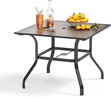 PHI VILLA 94 x 94 cm Terrassen-Esstisch, Outdoor-Möbel, Schirmtisch mit 4 cm Regenschirmloch, Stahlrahmen mit Premium-PVC-Tischplatte für Terrasse, Rasen, Garten