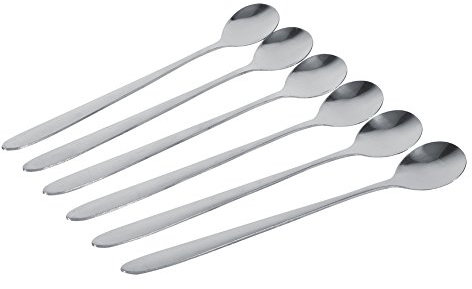 Cucharaditas de acero inoxidable de 6 piezas, elegante cuchara de sopa de café con helado de Latte y mango largo