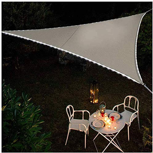 Sonnensegel Wasserdicht Dreieck Mit LED-Lichtern, Sonnenschutz Terrasse, Schattensegel Dreieck Sonnensegel Balkon 95% UV-Block Markisen Wasserabweisend Oxford Stoff,Grau,4X4X4m