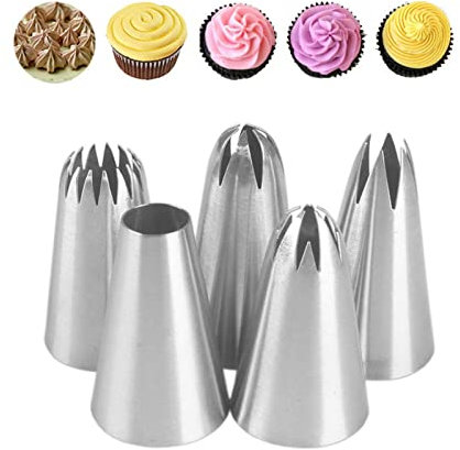 Set di 5 ugelli per tubazioni, in acciaio inox, per decorare torte, biscotti, cupcake, torte (5 pezzi)