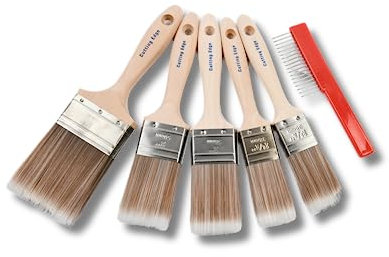 Cutting Edge 5-Brush Paintbrush Set with FREE Brush Comb - Professional Premium Quality - Ergonomic Beavertail Handle for an Easy Grip, SRT Synthetic Fibres, No Breaking-in Required 2x1.5|2x2|1x3