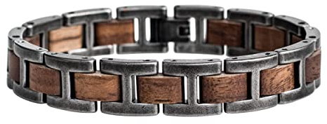HOLZKERN Herren-Armband Edelstahl mit Holz Acoustic Walnuss/Antik-Silberfarben