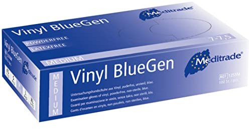 BlueGen, Blue Vinyl Examinaiton Gloves, Medium, N/S, P/F, x100