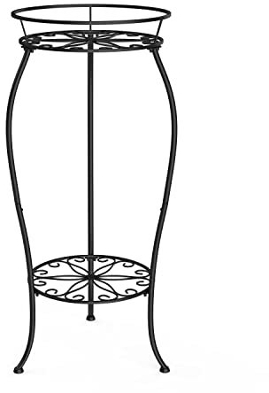 FaithLand Pflanzenständer, robuster Metall-Pflanzgefäßhalter für drinnen und draußen, 2 Etagen, runde Topfstützen, Eck-Display-Regal, schwarz, hoch