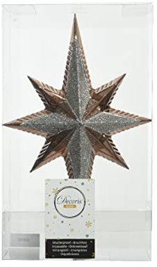 Kaemingk Christbaumspitze Kunststoff 25cm Stern mit Glitzer Weihnachtsbaumspitze Silber braun walnuss