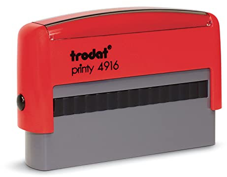 Trodat Printy 4916 – 2zeiliger Custom Stempel mit Wunschtext personalisieren, hier gleich online gestalten Gehäusefarbe feuerrot – Firmenstempel, Adresstempel, mit Wunschtext - 70x10 mm – 2 Zeilen