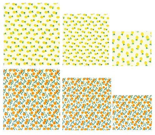 Lot de 6 lingettes en cire d'abeille bio pour aliments - Cire d'abeille - Sacs de cire d'abeille - Pour pain, papier ciré, film alimentaire réutilisable