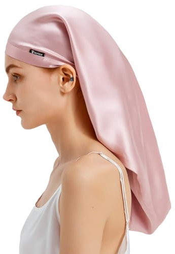 LilySilk Maulbeerseide Haarhaube Schlafmütze Schlafhaube 100% Seide von 19 Momme Lange Seidenmütze Kappe für lockiges Haar, Nachtmütze zum Schlafen, Seidenhaube für Frauen mit Langen Haaren, Rosa
