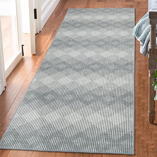 LuxFocus Teppichläufer rutschfest Flur Kücheläufer Teppich Faltbarer Bereich Teppiche für Wohnzimmer Schlafzimmer Waschbarer Teppich Modern Gestreift Rautenmuster Grau Weiß 60x230cm (2x7.5ft)