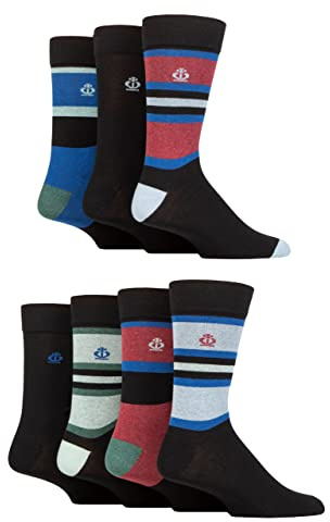 Jeff Banks Mens Recycled Cotton Patterned Socks Pack of 7 Block Stripe Black 7-11