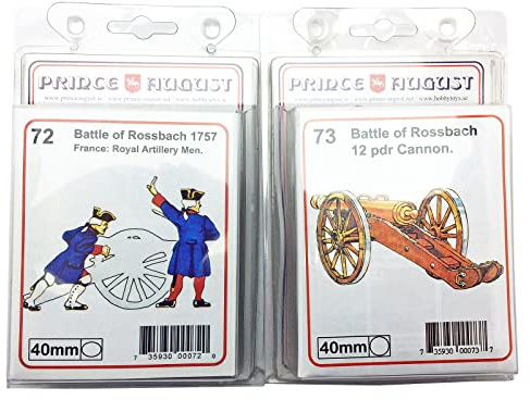 Prinz August Hobby Gießen von Gummiformen - Schlacht bei Roßbach - Preußischer Preußische Artilleriebesatzung und Kanone - 40mm Maßstab. PA72 und PA73.
