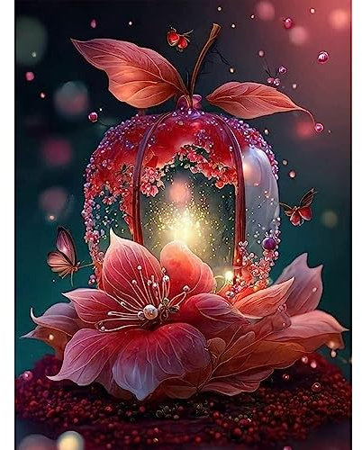 MXJSUA Diamond Painting Diamant Painting Bilder Rote Laternenblume Diamond Painting Erwachsene Full Diamant Bilder Kinder Stickerei Set Kreuzstich Bilder Wall Room Home Decoration 30x40cm