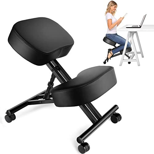 Himimi Ergonomischer Kniestuhl - Kunstleder - Dicke Bequeme Schaumstoffpolster - Bremsrollen, Verstellbarer Hocker für Heim & Büro