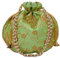 Purpledip Silk Potli Bag (Clutch, Drawstring Purse): Aufwendige Goldfaden-Stickerei Satchel für Damen, Hellgrün Lime (12602F), Green Vines, Large
