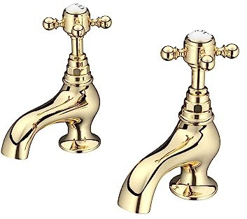 Hilton Traditional Bathroom Sink Tap | Pair Basin Filler Taps | Vintage Sink Tap | Basin Tap | English Gold