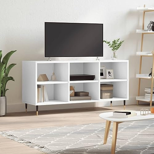 Higsose TV-Schrank 103,5x30x50cm Weiß,Holzwerkstoff,Eisen,Fernseher Tisch Modern,Fernsehschrank Wird,Beistellschrank,TV Unterschrank,Wohnzimmer Vitrine,HiFi-Schrank,Stauraumschrank