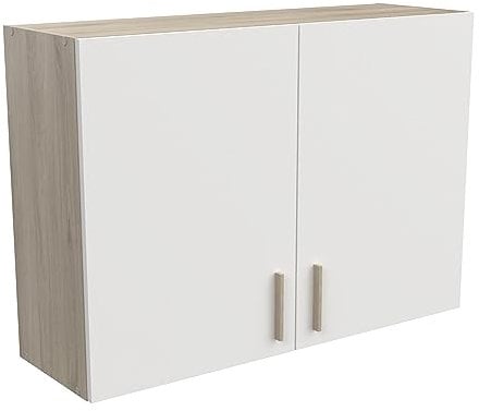 Demeyere Meuble Haut de Cuisine Modulable 2 Portes - Cuisine Complete ‟Origan” – Coloris Blanc Mat & Chêne - 100 x 30 x 70 cm