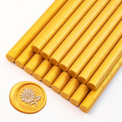 Wax Seal Sticks, Ioggtser 16 Pieces Glue Gun Wax Seal Sticks for Wax Seal Stamp, Sealing Wax Sticks for Making Exquisite Wax Seals for Wedding Invitations, Cards, Envelopes(Gold)