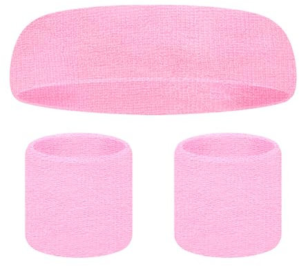 VIKY® Schweissband Handgelenk Schweissband Kopf Set,Fitness Schweißbänder Handgelenk, Absorbierende Schweißband Kinder Arm, Baumwoll Schweißband Stirn für Fußball,Basketball und Tennis Sport (Rosa)