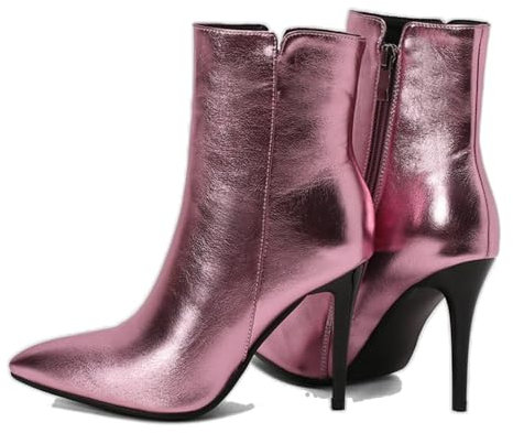 ARPINO Tronchetti Casual Eleganti a Punta Stivali da Corto Donna con Tacco a Spillo y Cerniera Laterale,Rosa,39 EU