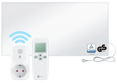 BR Bringer Infrarotheizung 1000 Watt - mit Smart Thermostat und Fernbedienung - Infrarot Elektroheizung Energiesparend - 5 Jahre Garantie, TÜV GS - Deutsche Qualitätsmarke (weiß)