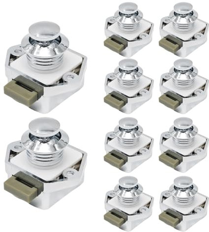 Hoypeyfiy 10pcs Push Button Drawer Door Latch Catch Cupboard Door Knob Latch for 15-18mm Thickness RV Boat Van Yacht Campervan (Silver)