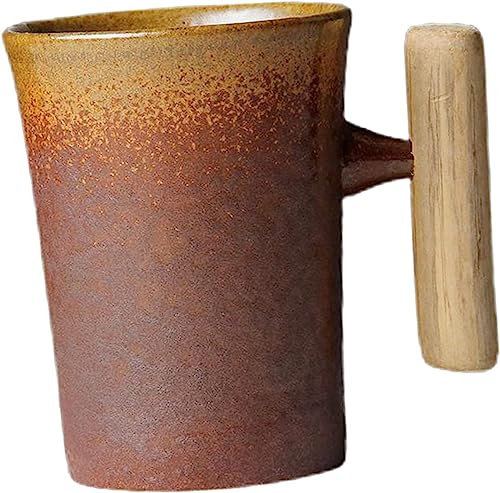 SwePer Wooden Beer Mug,Nordic Beer Cup,Rust Ceramic Mug Drink for Beer Milk, Style 330ml Mug