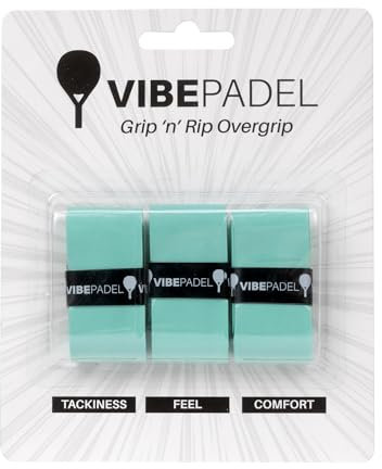 VIBEPADEL Grip 'n' Rip Padel Overgrip Antideslizante Tacky Feel Overgrip para Raqueta de pádel, Pickleball, Squash, Bádminton, Paquete de 3 Colores múltiples (Paquete Verde Azulado)