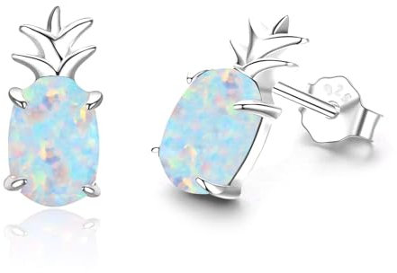 TANGPOET Ananas Ohrringe für Mädchen Damen Silber 925 Weiße Opal Ohrstecker Niedlicher Ananas Schmuck Geschenke für Muttertag Geburtstag Weihnachten