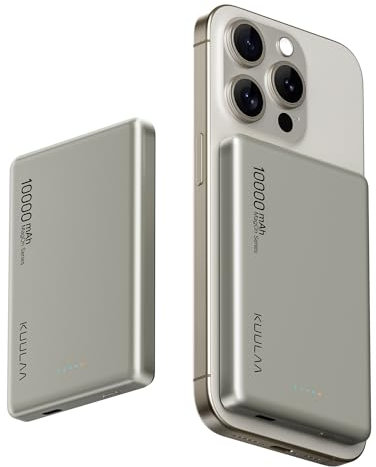 Kuulaa Slim Magsafe Battery Pack 10000mAh Magnetic Power Bank 0.47inch PD 20W USB C Portable Charger External Battery for iPhone 15/14/13/12 Series, Titan