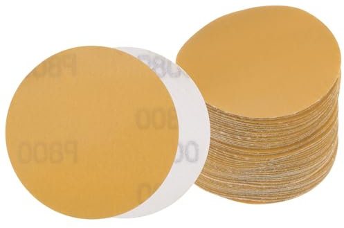 Kozelo 50pcs No Hole Sanding Discs- [ 3 Inch 800 Grit ] Round Hook and Loop Grip Sanding Pads Sheet Sandpaper for Automotive Woodworking Metal Polishing Use| Gold, Aluminum Oxide