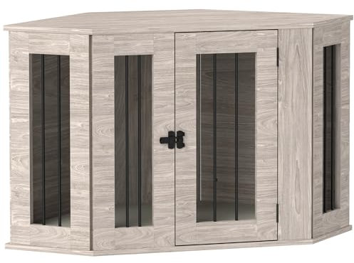 PawHut Dog Crate Furniture, Side Table Dog Kennel with Cushion, Large Door, for Medium Dogs - Walnut Brown
