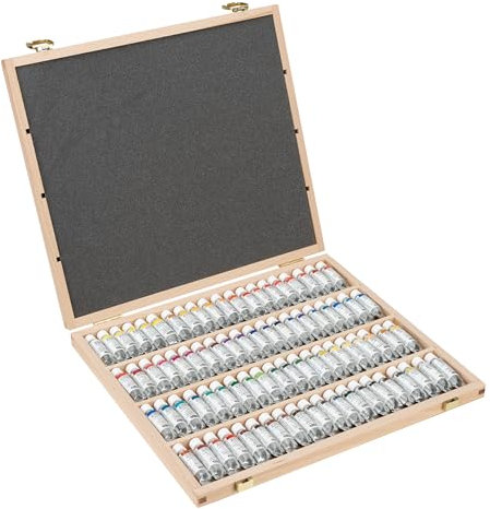 Schmincke – HORADAM® AQUARELL, eleganter Buche-Holzkasten, 80 x 5 ml Tuben, feinste Künstler-Aquarellfarben