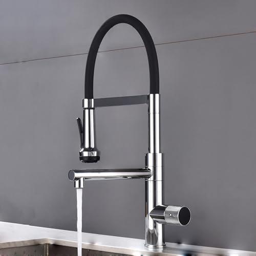 XJTNLB 3 Way Kitchen Tap Pull Out Chrome Kitchen Taps Mixer Pull Out Spray Silicone 3 in 1 Kitchen Sink Tap with Pull Out Sprayer