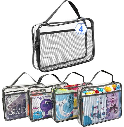 4er-Set XL Spielzeug-Aufbewahrungstaschen aus PVC | Wasserdicht mit Reißverschluss & Netzfächern | Für Bausteine, Badespielzeug, Puzzle (34x7.6x26.5 cm)