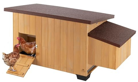 Ferplast Hühnerstall KOCCA 100 FSC-Holzkäfig, Geeignet für Bis zu 5 Hühner, Eierfach, Herausziehbare Schale, Öffnungsdach, Isolierfüße, Leicht zu Reinigen, 146,5 x 72 x h 77 cm