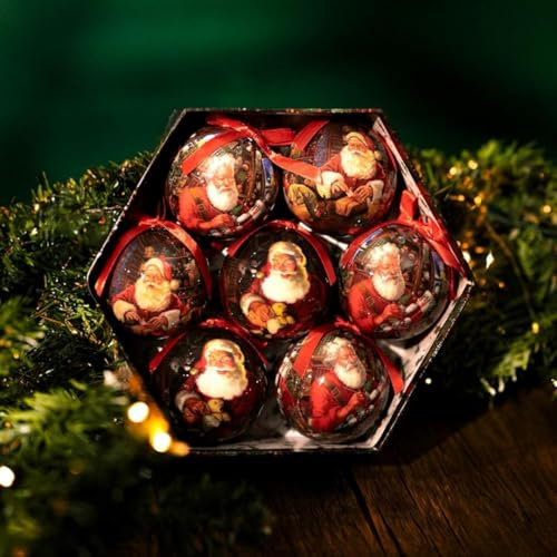 Marco Paul Set of 7 Christmas Tree Baubles Vintage Tree Decoration Hanging Festive Décor Traditional Hand Painted Novelty Ornament Indoor Xmas Bauble