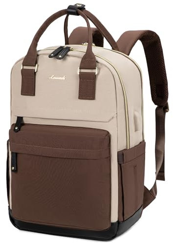 LOVEVOOK Backpack Womens, 15.6 Inch Laptop Travel Work Rucksack, Waterproof School Bag with USB Port, Anti Theft Ladies Computer Back Pack for Office Business College Uni, Coffee