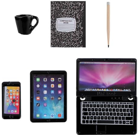 AOZUO 6 Stück 1:12 Puppenhaus Zubehör, Puppenhaus Mini Laptop Set Mini Brands Miniatur Zubehör Miniatur Möbel Kinder Laptop Puppenzubehör Spielset Mini Laptop Tablet Smartphone Simulation Puppenhaus