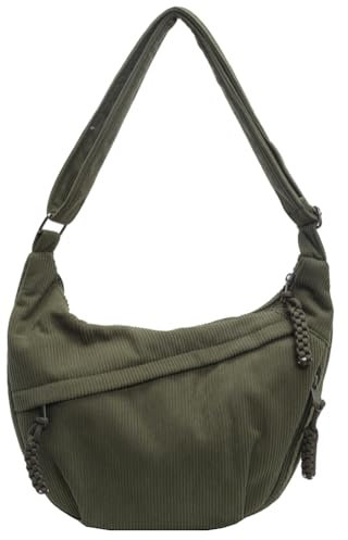 TIAASTAP Groß Umhängetasche Cord Tasche Half Moon Crossbody Bag, Schöne Bauchtasche Damen Cord Hobo Bag Messenger Bag Crossbag Shoulder Bag Women Handtasche Mittelgroß Schultertasche