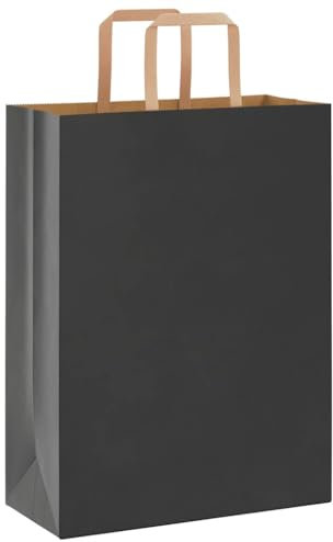 vidaXL Papiertragetaschen 50 Stk., Papiertüten mit Henkeln, Kraftpapiertüten, Geschenktüten für Einkaufen Hochzeiten Verpackungen Partys Geburtstag Weihnachten, Schwarz 26x12x35cm
