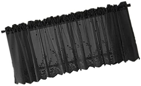 IMIKEYA Kurzvorhang Spitze Fensterdekoration Halbtransparenter Gardine Für Küche Balkon Wohnzimmer Schwarz Leichte Lichtdurchlässigkeit Atmungsaktiv Pflegeleicht Polyester