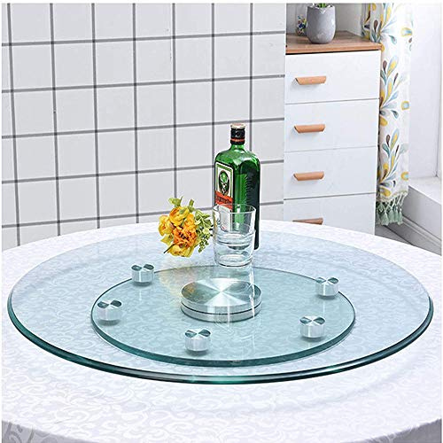 LFONDIGE Plateau tournant Transparent Rond pour Table à Manger, Plateau tournant en Verre trempé, Plateau tournant à 360 °, 60-90 cm, Conception à Double Couche, Tourne en Douceur