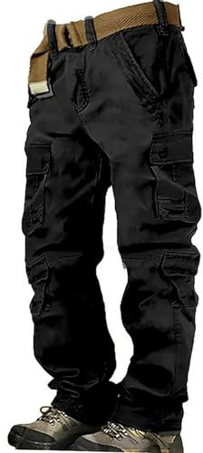 Generisch Herren Hosen Cargo Sporthose Casual Freizeithose Elastische Taille Hose Slim Fit Trainingshose Jogginghose Herren Baggy Cargo Hosen Schwarz Herren Jogginghose Lang Mit Seitentaschen